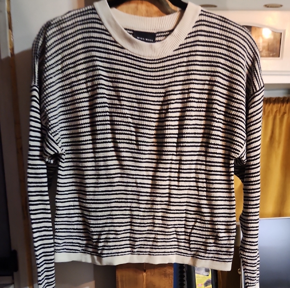 Striped Black and White Crew Neck Sweater